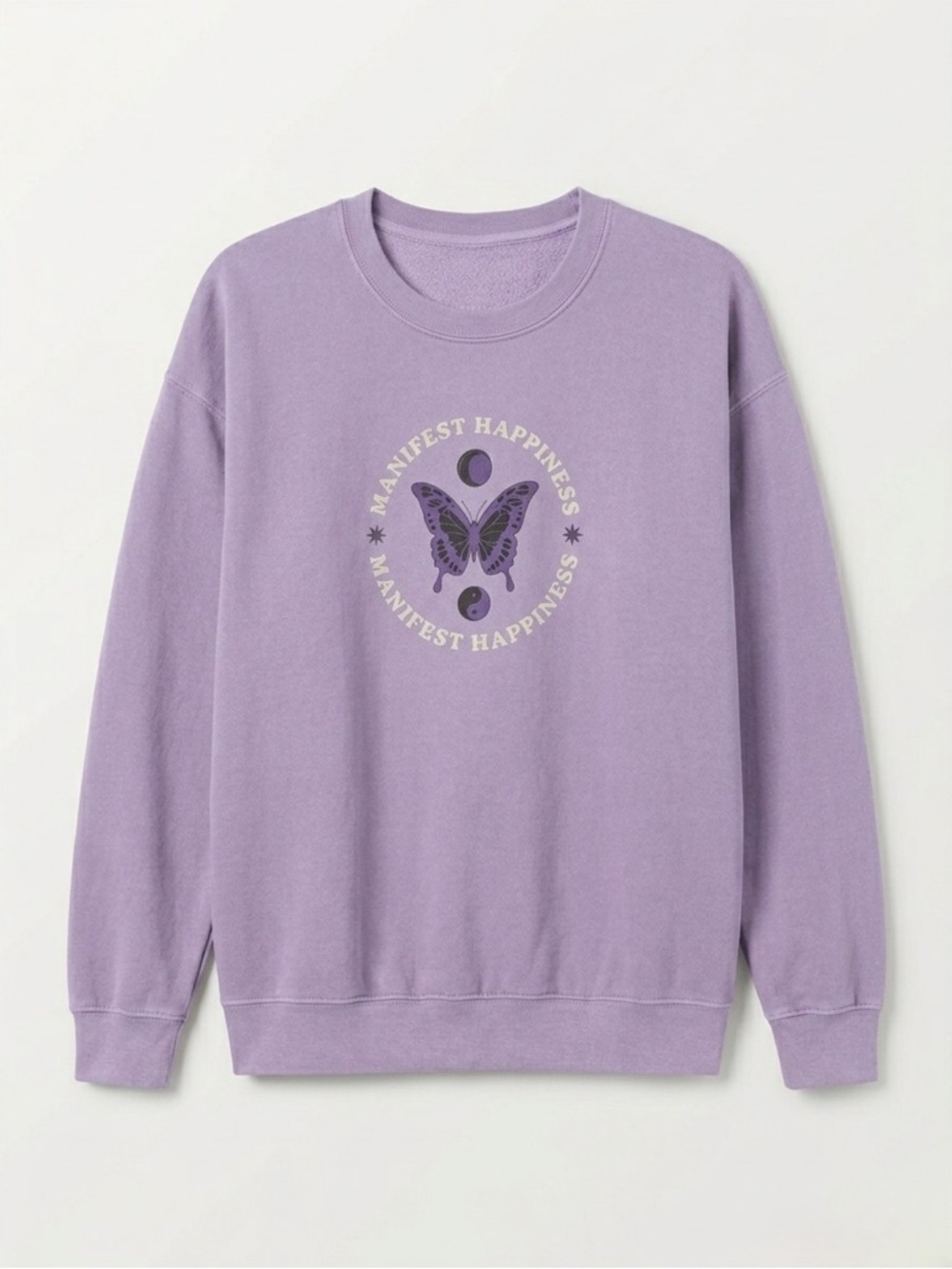 Pacific Sunwear Manifest Happiness Butterfly Graphic Sweatshirt Lavender Medium